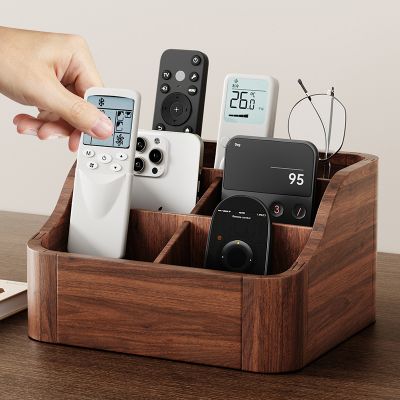 cmeo胡桃木遥控器收纳盒客厅茶几床头柜桌面实木笔筒整理盒置物架