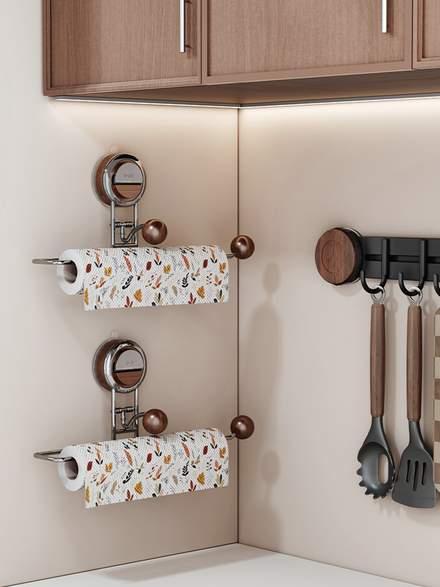 cmeo吸盘厨房纸巾架免打孔橱柜用纸挂架卷纸保鲜膜抹布收纳置物架