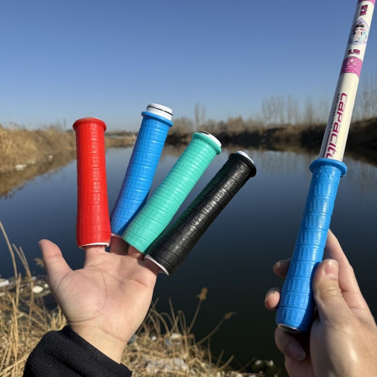 新款夜光18厘米一拉得鱼竿手把套防滑耐磨自带竿止柔软握把胶