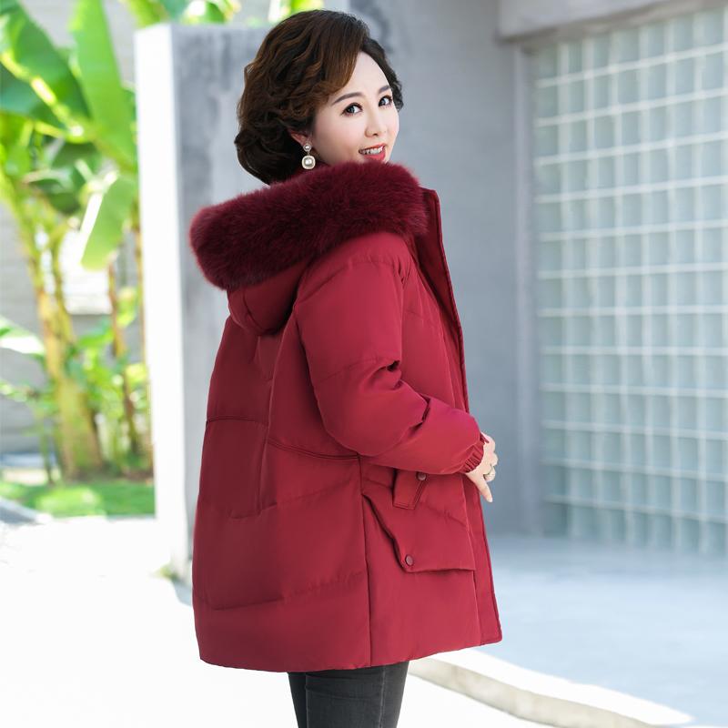 羽绒服女款中老年妈妈装25年新款中长款宽松时尚加厚棉袄连帽外套