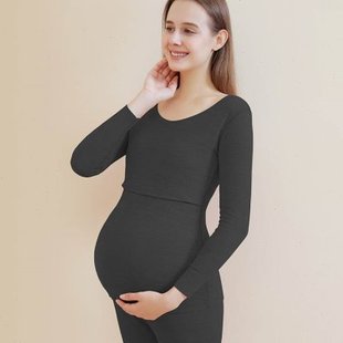 孕妇保暖内衣套装 新款 加绒加厚秋衣秋裤 产后哺乳睡衣冬季 月子服喂