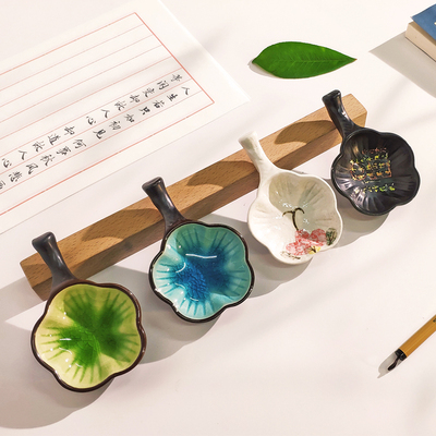 陶瓷墨碟多功能创意墨盒墨蝶两用盛墨汁笔架墨池初学者书法器具古风墨盘彩色笔搁文房案头学生书法练字用具