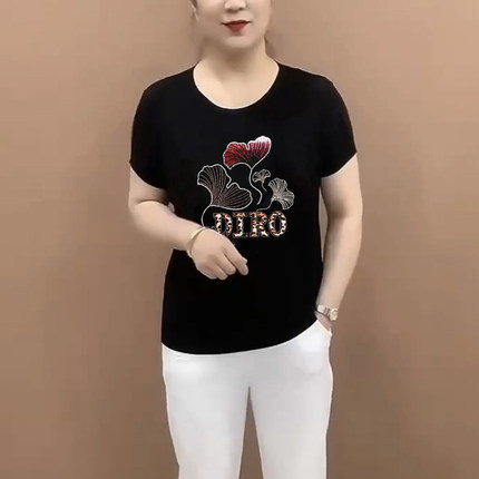 亿万风专柜正品打底小衫 中老年人新款妈妈装夏季莫代尔棉短袖t恤