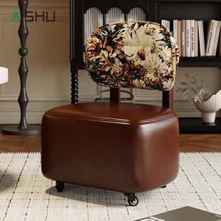 溜溜凳实木凳子家用靠背小椅子移动沙发凳软包换鞋凳客厅板凳矮凳