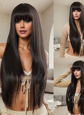 头套刘海假发丝美高高温70cm全齐自然黑色价亚裔假发源头工厂