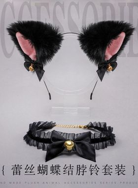 蝴蝶结蕾丝耳朵手作发箍Lolita