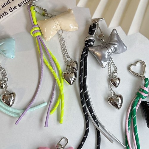 新款韩系蝴蝶结挂饰爱心挂绳挂件箱包手钥匙扣配饰miu系包包配件