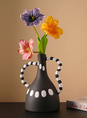 贝汉美异形黑白波点花瓶摆件酒店样板房民宿家居客厅博古架装饰品