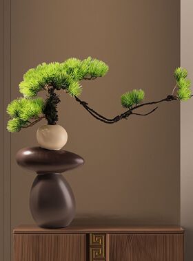 2025新款中式入户玄关壁龛石来运转花瓶客厅电视柜家居装饰品摆件
