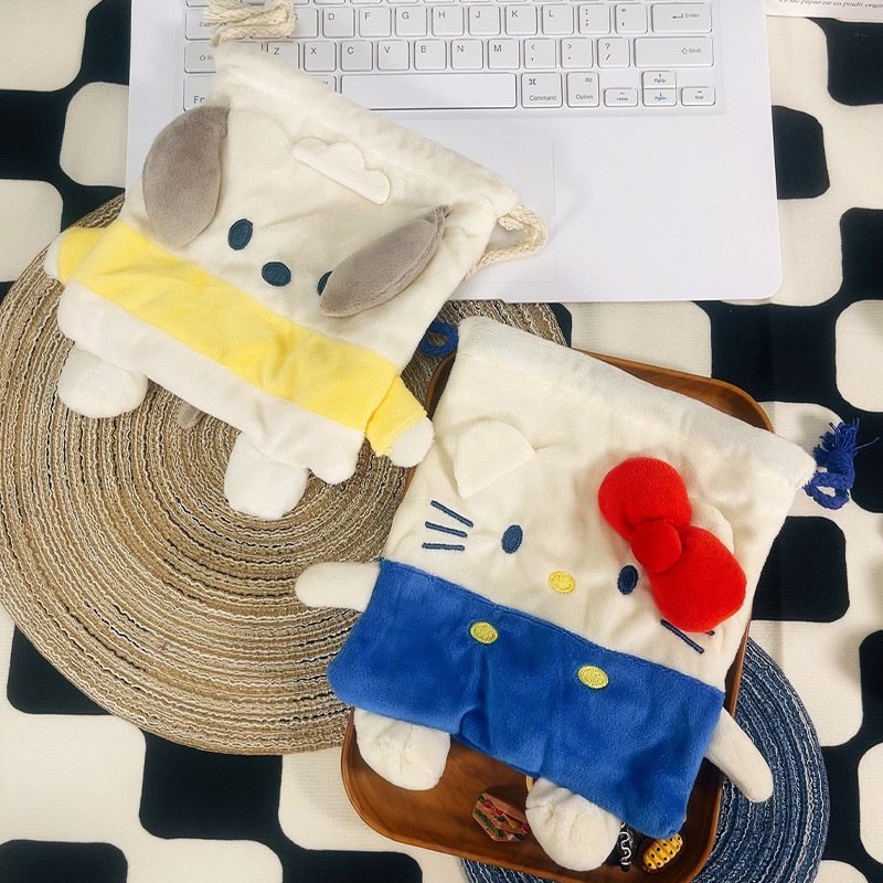 毛绒抽绳包可爱学生束口袋文具袋化妆品收纳袋帕恰狗凯蒂猫收纳包