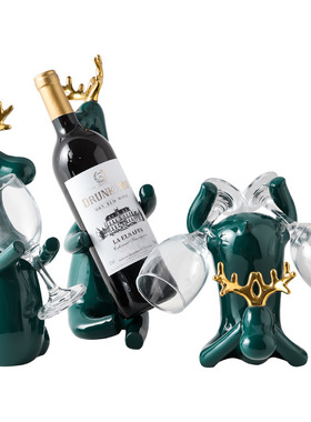 贝汉美陶瓷麋鹿红酒架摆件创意家居客厅葡萄酒架餐边柜酒柜装饰品