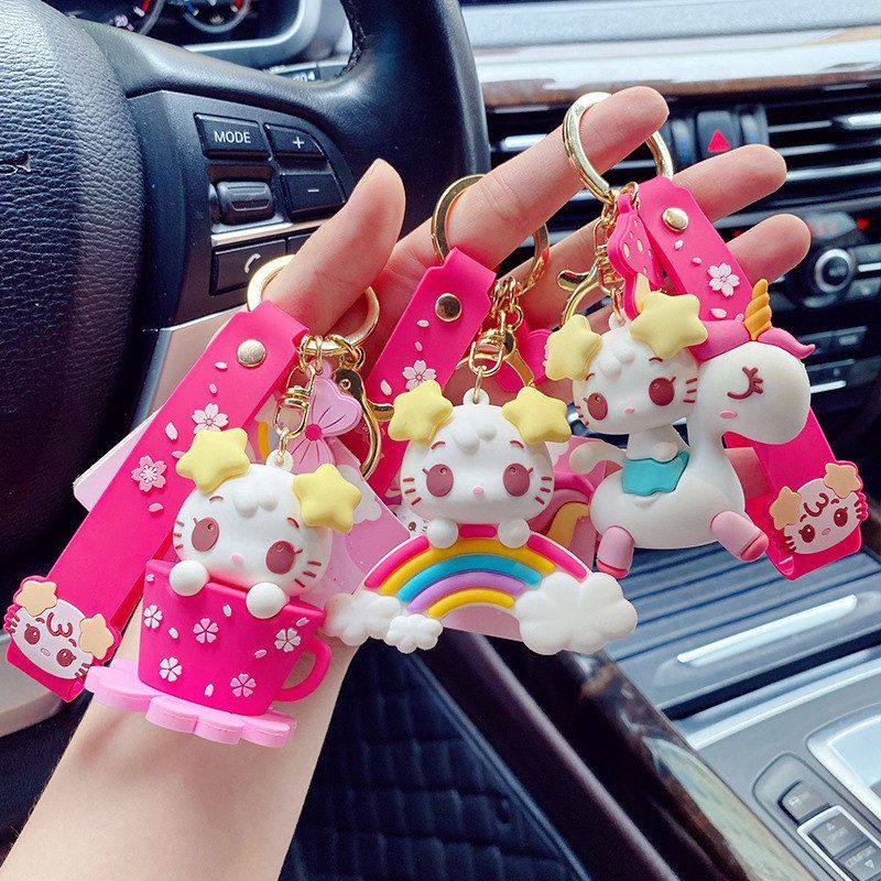汽车钥匙链猫可爱吉祥正版时尚樱花包卡通钥匙扣女包挂件系列甜甜