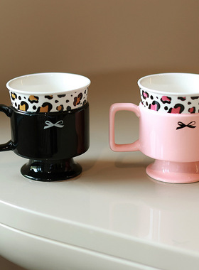 复古小碎花陶瓷杯子欧式轻奢高脚杯高颜值办公室咖啡杯早餐杯