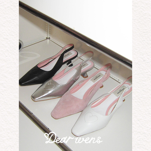 wddyshoes 手工鞋 春夏真皮小尖头撞色拼接爱心后空酒杯跟单鞋