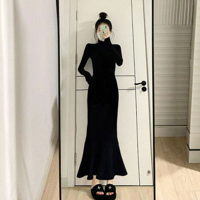 赫本风高级感黑色针织连