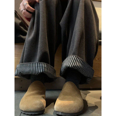 加绒加厚毛呢阔腿裤女秋