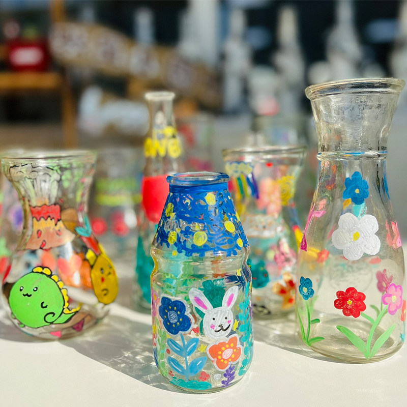 玻璃瓶diy儿童手工材料包幼儿园创意手绘彩绘画画旧物改造花瓶子