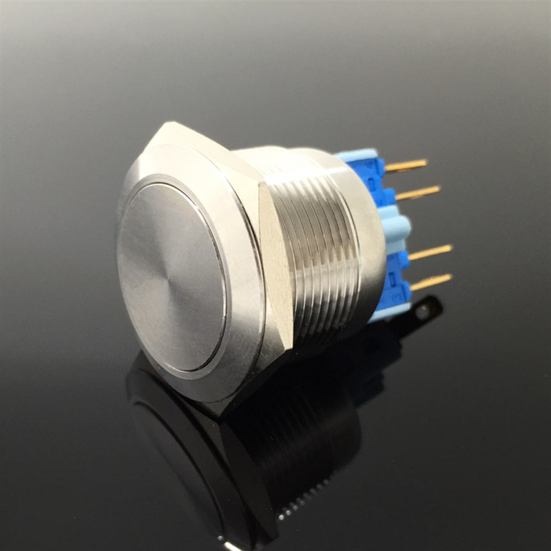 22mm金属按钮自复位点动不锈钢开关 防水 启动按钮银触点1开1闭