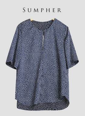 【卡利亚里】A1折扣女装高端洋气百搭蓝圆点女上衣-S0149