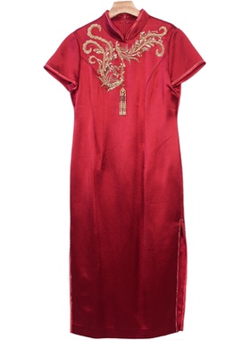 慕天姿精选品牌女装高端时尚气质百搭酒红色连衣裙慕天姿A2-17713