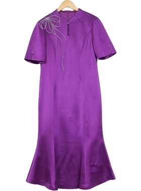 【六礼】专柜折扣精选品牌女装高端时尚气质百搭紫色连衣裙-17958