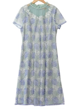 睐牌精选品牌女装高端休闲时尚气质百搭女绿花色连衣裙睐A2-17299