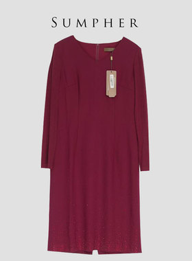 慕天姿精选品牌女装高端时尚气质百搭酒红色连衣裙慕天姿A4-15128