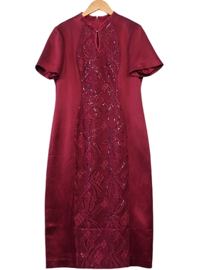 慕天姿精选品牌女装高端时尚气质百搭酒红连衣裙慕天姿A2-17705