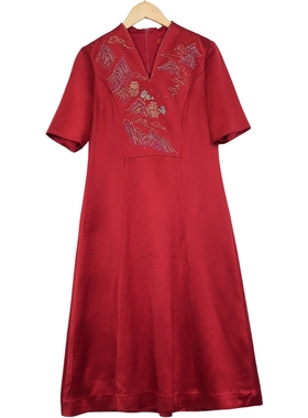 【六礼】精选品牌女装高端时尚气质百搭酒红连衣裙A2-17087