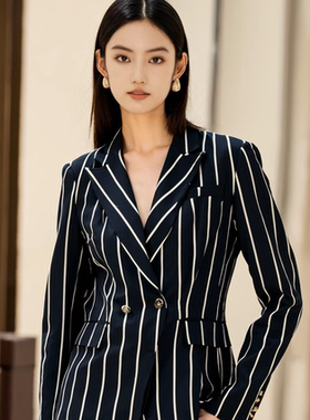 睐牌精选品牌女装高端休闲时尚气质百搭女蓝条纹西服-100626