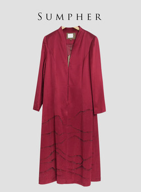 慕天姿精选品牌女装高端时尚气质百搭酒红色风衣慕天姿A3-22153