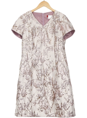 【六礼】精选品牌女装高端时尚气质百搭粉花连衣裙A2-16617