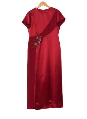 【六礼】精选品牌女装高端时尚气质百搭酒红色连衣裙A2-17018