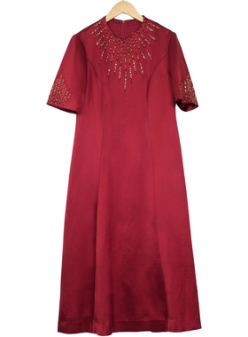 【六礼】精选品牌女装高端时尚气质百搭酒红连衣裙A2-17037