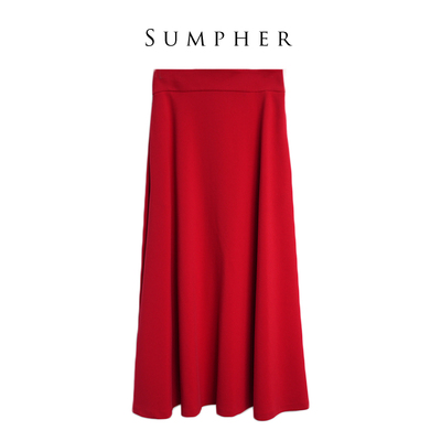 【卡利亚里】A2折扣女装高端洋气百搭气质红色半裙-B0058