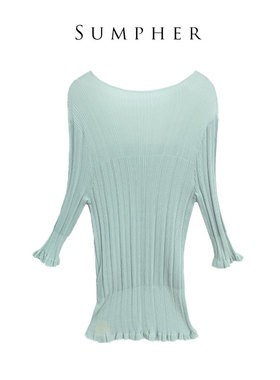 睐牌夏专柜折扣精选品牌女装高端时尚绿色针织衫睐A3-29077