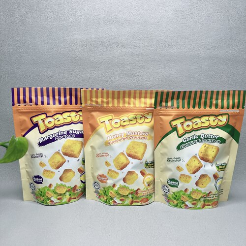 临期 马来西亚甜甜丝蒜香味蜂蜜芥末味奶油味面包丁100g休闲零食