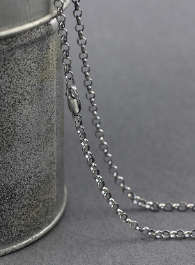 s925纯银项链情侣复古o型链手工做旧o字链圆环素银小众毛衣链银链