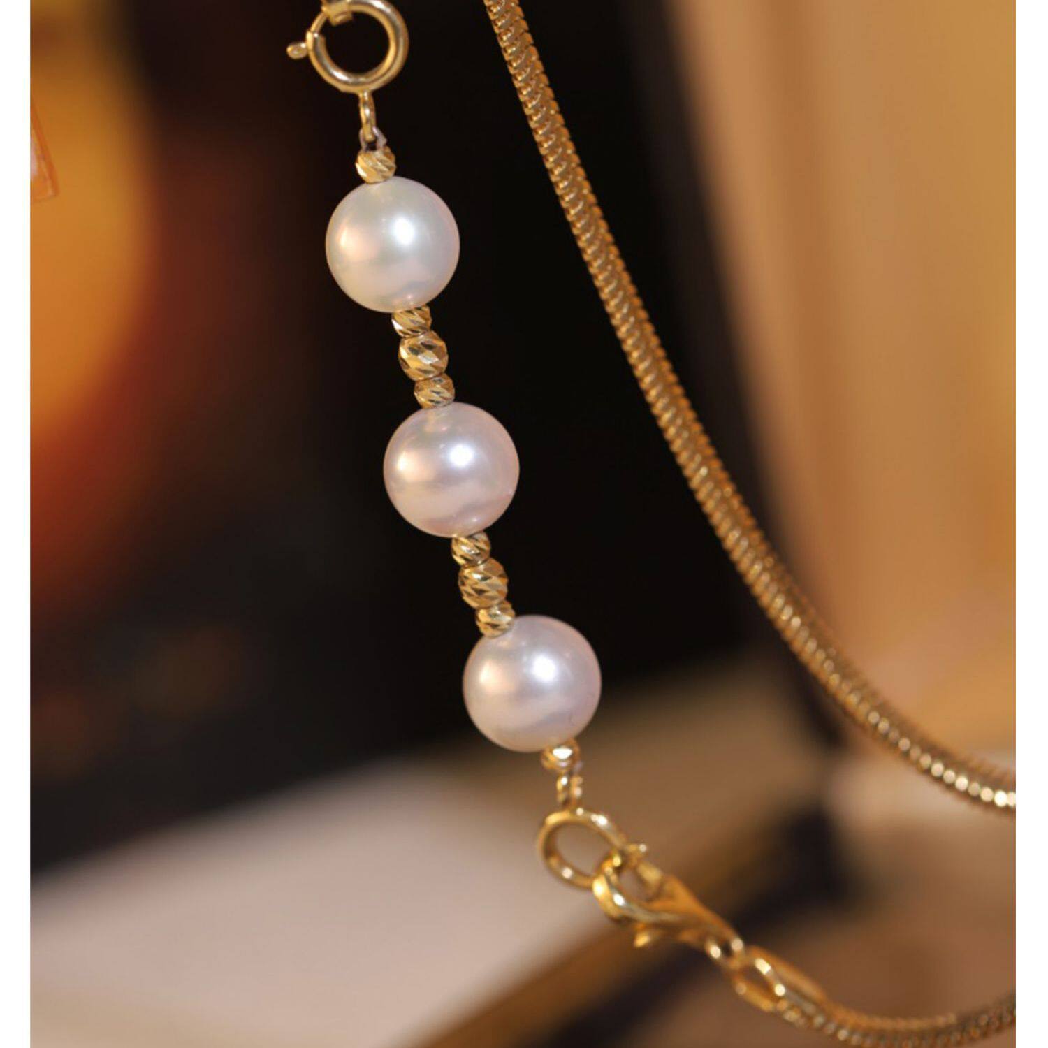 珍珠延长链配件碎金色串珠吊坠女时尚简约精致双古币扣珍珠延长链