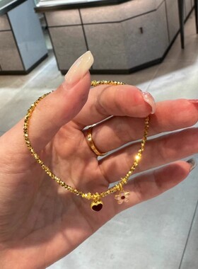 古法烧蓝蹦迪珠爱心樱花手链饰品黄金色设计复古百搭闪闪发光首饰