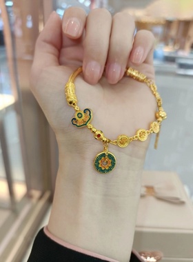 黄金色古法珐琅烧蓝手链轻奢复古百搭古典气质半镯半链多宝手镯