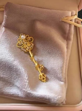 金色花神权杖吊坠女镶嵌仿珍珠彩宝项链吊坠时尚轻奢气质款送女友