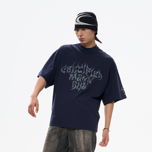 藏青色情侣宽松百搭设计感短袖 t恤火焰印花男女同款 夏季 WAVYBOY