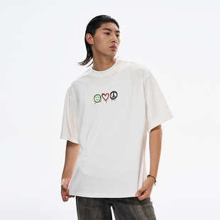 涂鸦短袖 潮牌宽松圆领短袖 美式 男白色设计感夏季 t恤 夏季 WAVYBOY