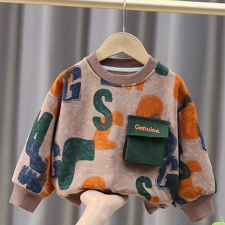 男女童套头卫衣拼色薄款打底衫字母儿童洋气宝宝上衣中小童长袖