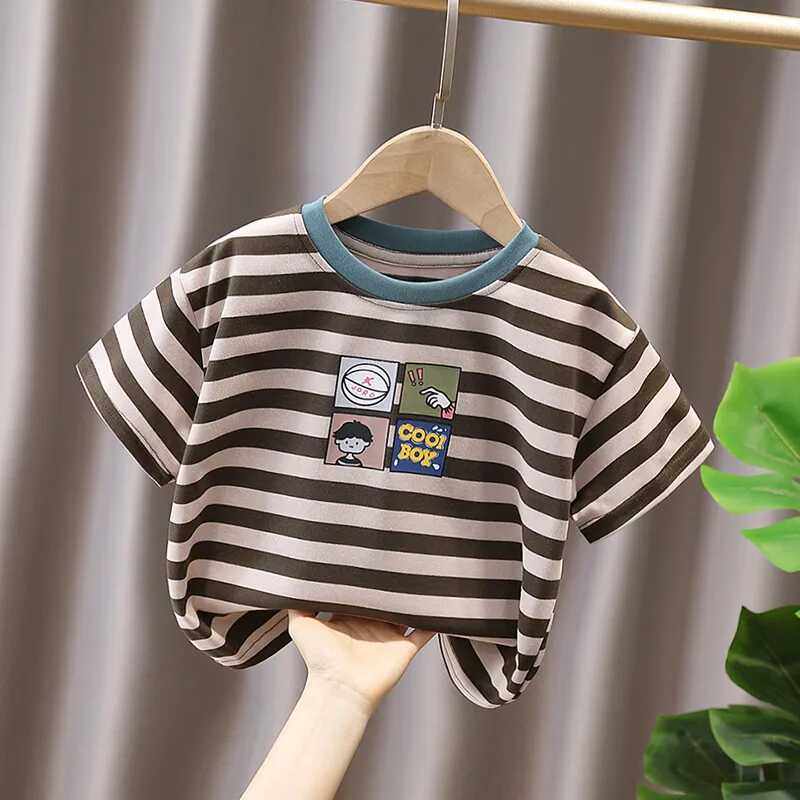 儿童夏季新款条纹卡其色卡通印花T恤短袖男女童小孩帅酷洋气上衣,童装/婴儿装/亲子装,T恤,淘宝优惠券,粉丝福利购,淘宝优惠卷