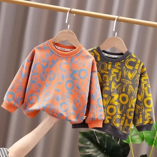 宝宝卫衣秋冬薄款纯棉圆领上衣儿童个性洋气中小童套头长袖打底衫