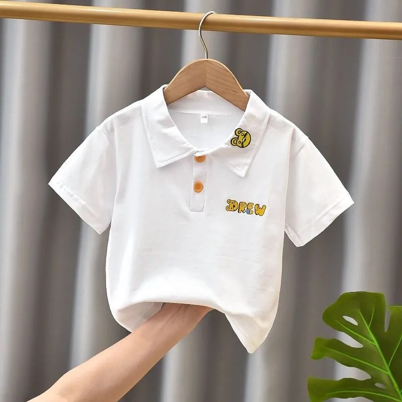 男童夏季新款短袖T恤POLO衫白色带领老虎亲子兄弟儿童小孩潮上衣