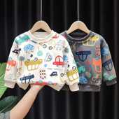 儿童卫衣洋气卡通汽车钩机汽车T恤长袖 男女中小童小孩圆领上衣衫