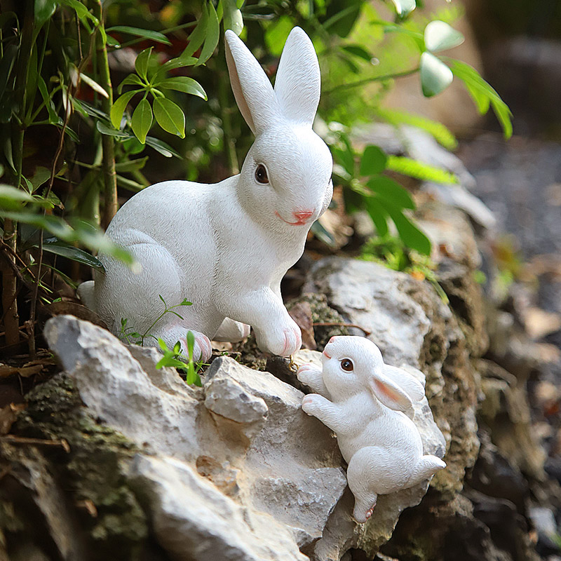 户外花园假山装饰仿真动物挂件庭院花架盆景装饰品可爱兔子小摆件-封面